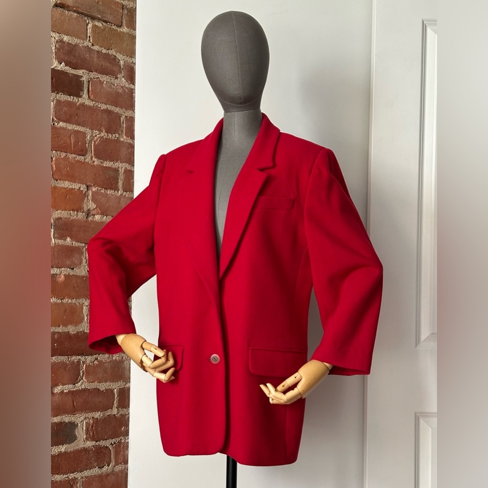 90s Vintage Red Wool Cashmere Blazer Jacket